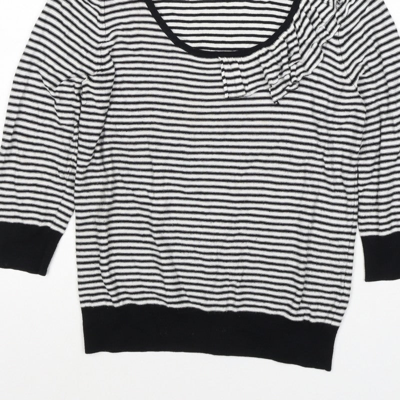 Marks & Spencer Women Black White UK 12 Striped Ruffle Knit Jumper