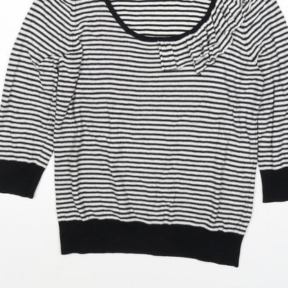 Marks & Spencer Women Black White UK 12 Striped Ruffle Knit Jumper