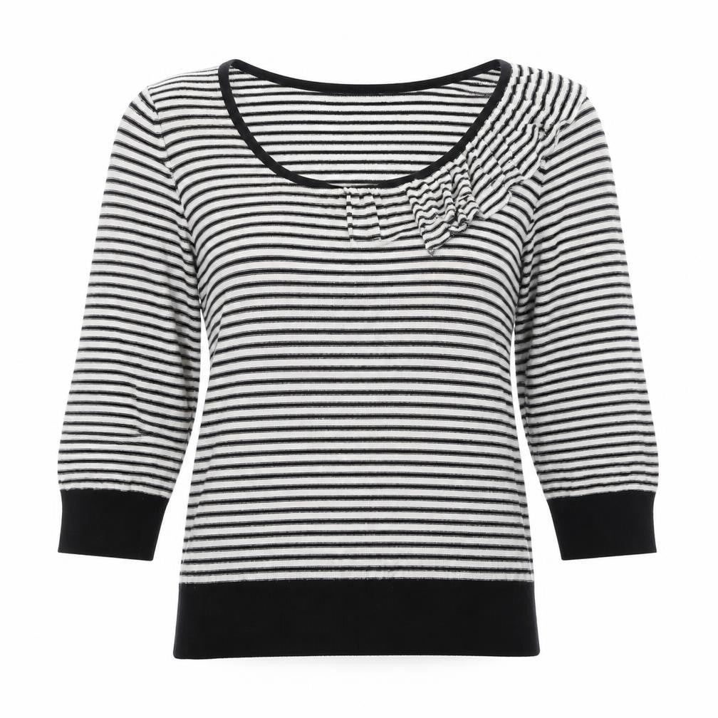 Marks & Spencer Women Black White UK 12 Striped Ruffle Knit Jumper
