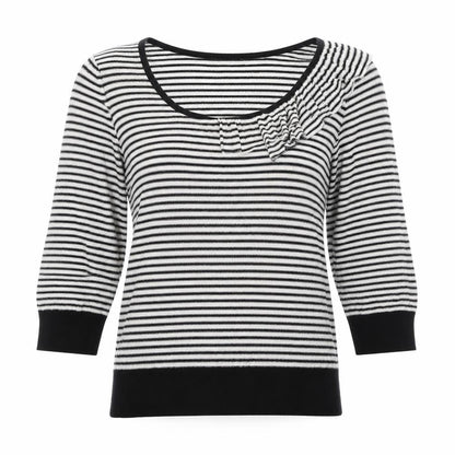Marks & Spencer Women Black White UK 12 Striped Ruffle Knit Jumper