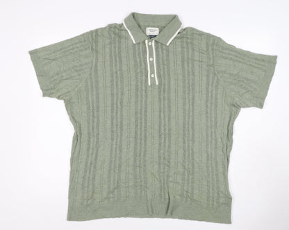 American Eagle Men Green XL Textured Knit Short Sleeve Polo Shirt