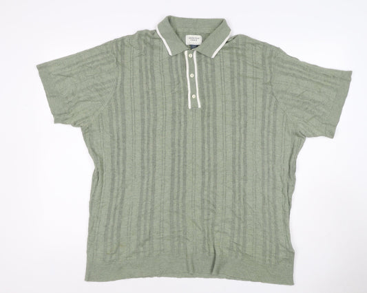 American Eagle Men Green XL Textured Knit Short Sleeve Polo Shirt
