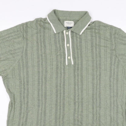 American Eagle Men Green XL Textured Knit Short Sleeve Polo Shirt