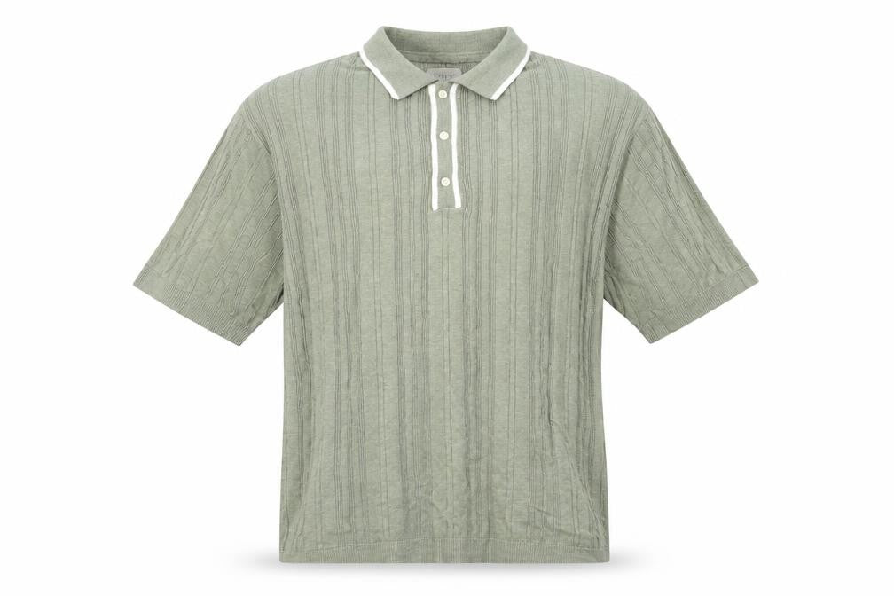 American Eagle Men Green XL Textured Knit Short Sleeve Polo Shirt