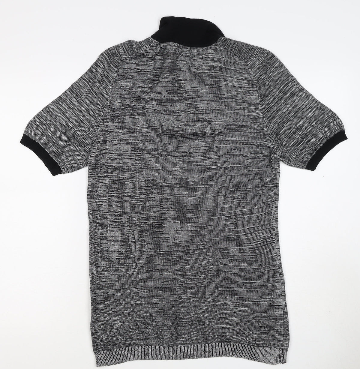 River Island Men’s Grey Striped Knit Zip Polo Shirt Size S