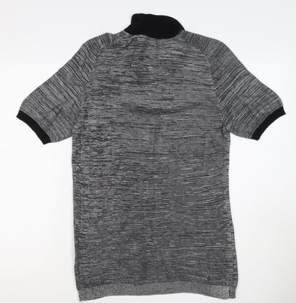 River Island Men’s Grey Striped Knit Zip Polo Shirt Size S