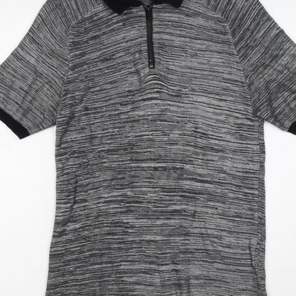 River Island Men’s Grey Striped Knit Zip Polo Shirt Size S