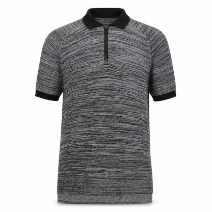 River Island Men’s Grey Striped Knit Zip Polo Shirt Size S