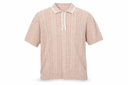 American Eagle Men's Pink 2XL Textured Striped Knit Polo Shirt