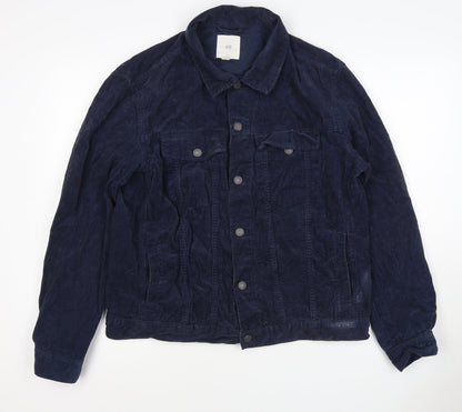 H&M Women’s Blue Corduroy Basic Jacket Size L Collared Button Casual
