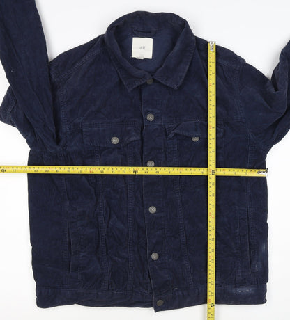 H&M Women’s Blue Corduroy Basic Jacket Size L Collared Button Casual