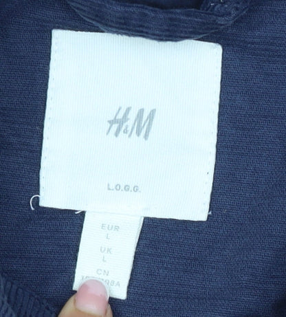 H&M Women’s Blue Corduroy Basic Jacket Size L Collared Button Casual
