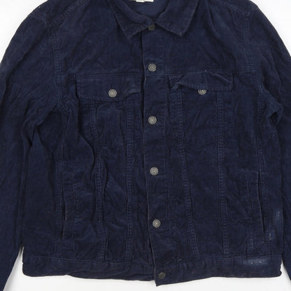 H&M Women’s Blue Corduroy Basic Jacket Size L Collared Button Casual