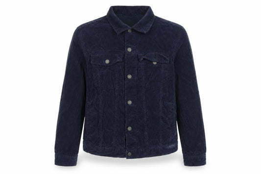 H&M Women’s Blue Corduroy Basic Jacket Size L Collared Button Casual