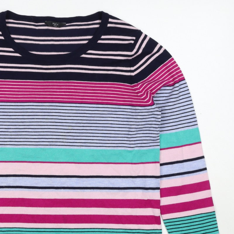 M&Co Women’s Multicoloured Striped Viscose Knit Pullover Jumper UK 14 Petite