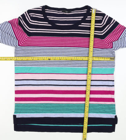 M&Co Women’s Multicoloured Striped Viscose Knit Pullover Jumper UK 14 Petite
