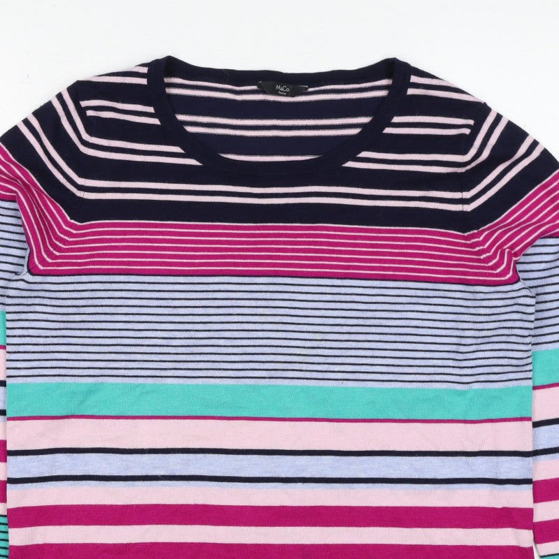 M&Co Women’s Multicoloured Striped Viscose Knit Pullover Jumper UK 14 Petite
