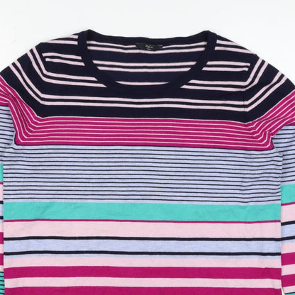 M&Co Women’s Multicoloured Striped Viscose Knit Pullover Jumper UK 14 Petite