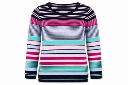 M&Co Women’s Multicoloured Striped Viscose Knit Pullover Jumper UK 14 Petite