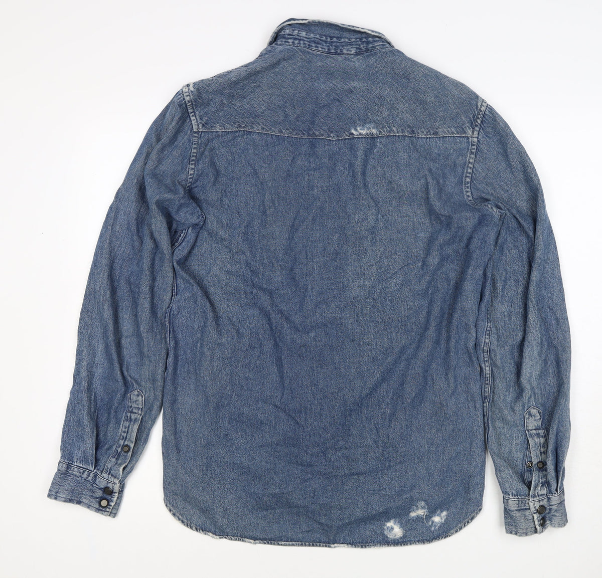 1975 Men’s Blue L Distressed Denim Western Snap Button-Up Shirt