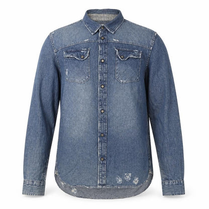 1975 Men’s Blue L Distressed Denim Western Snap Button-Up Shirt