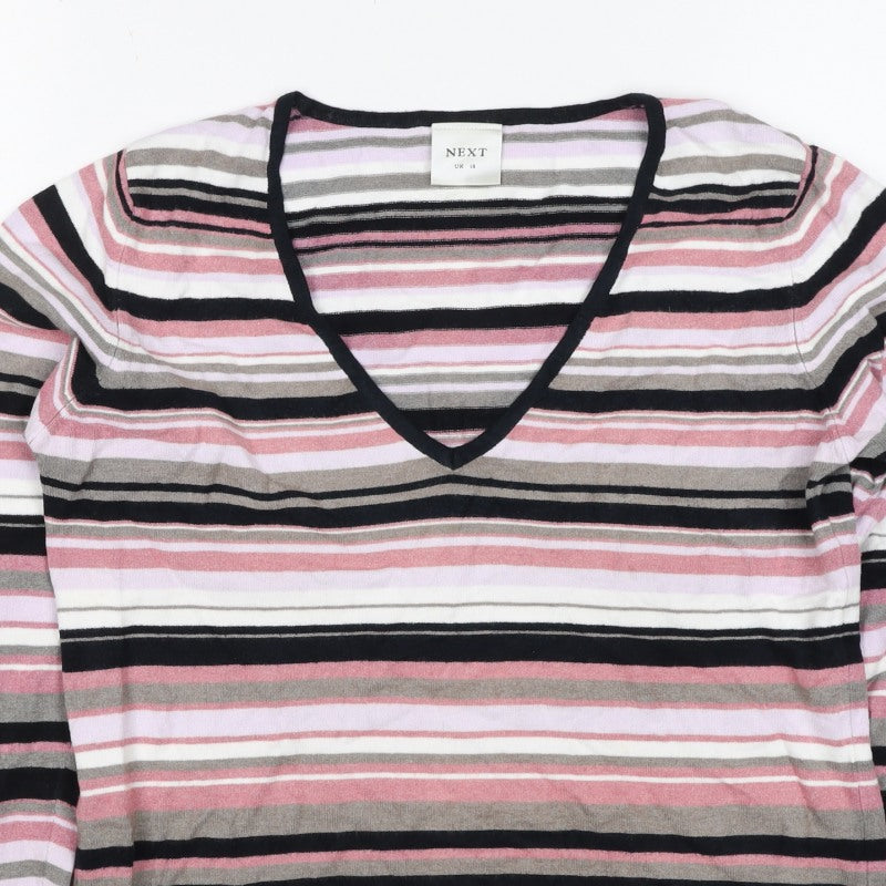 Next Women’s Multicoloured Stripe V-Neck Knit Jumper UK 14