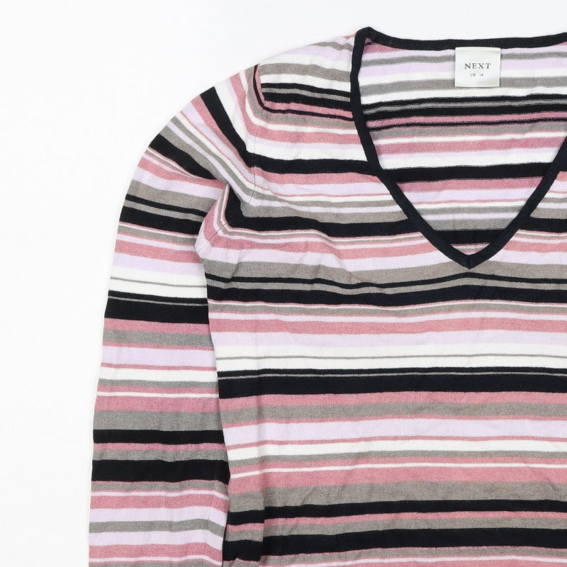 Next Women’s Multicoloured Stripe V-Neck Knit Jumper UK 14