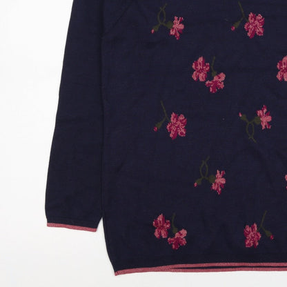 Isle Collection Women’s Blue Floral Glitter Knit Jumper UK 14 Pullover