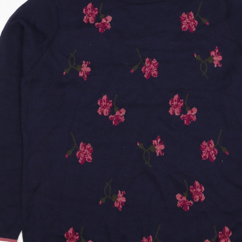 Isle Collection Women’s Blue Floral Glitter Knit Jumper UK 14 Pullover