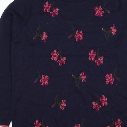 Isle Collection Women’s Blue Floral Glitter Knit Jumper UK 14 Pullover