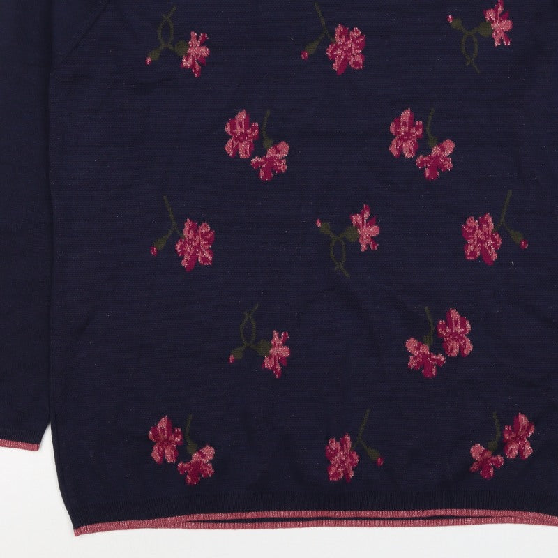 Isle Collection Women’s Blue Floral Glitter Knit Jumper UK 14 Pullover