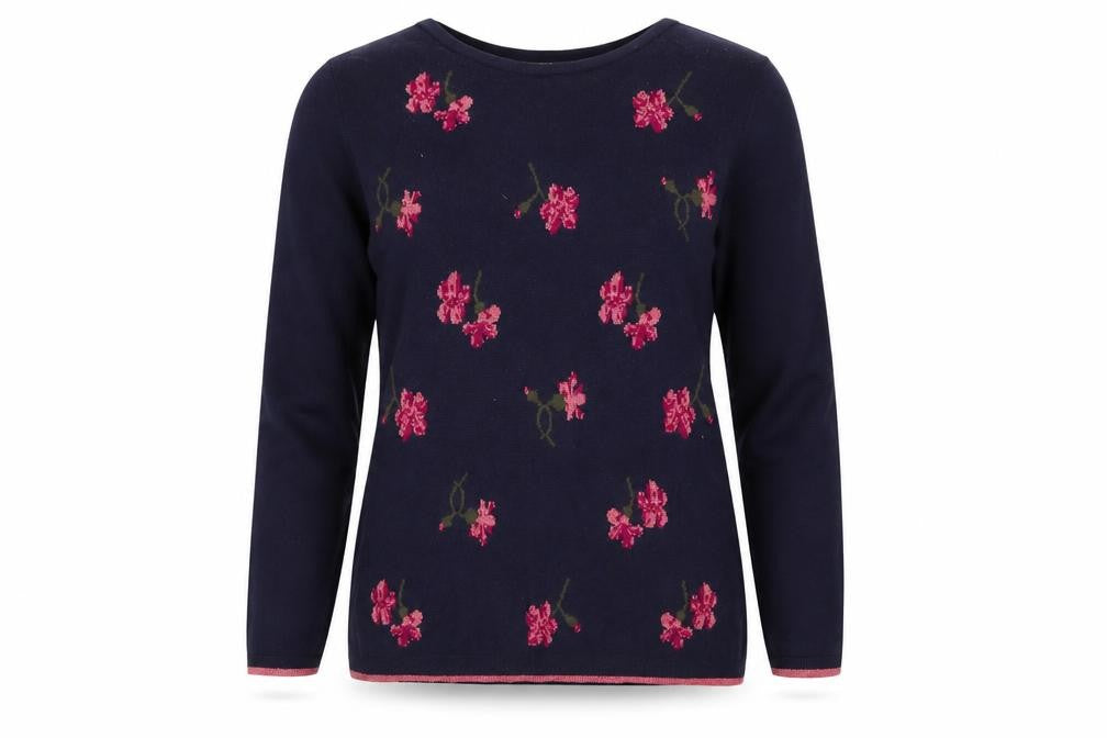 Isle Collection Women’s Blue Floral Glitter Knit Jumper UK 14 Pullover