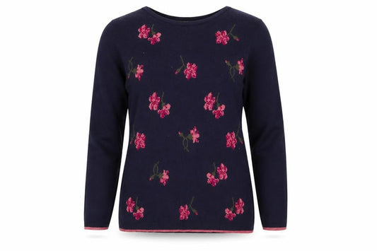 Isle Collection Women’s Blue Floral Glitter Knit Jumper UK 14 Pullover