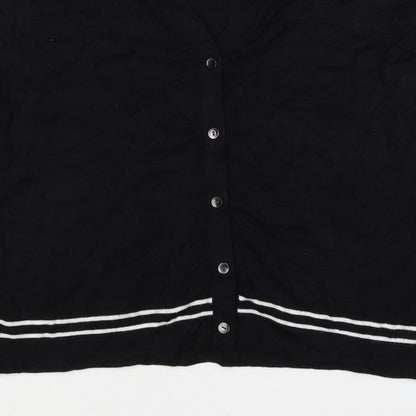 Viyella Women Black L V-Neck 3/4 Sleeve Striped Trim Cardigan