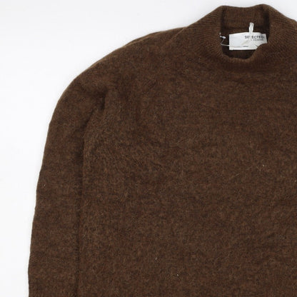 Selected Femme Women Brown L Wool Alpaca Blend Crew Neck Jumper