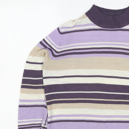 M&S Women Purple Striped Mock Neck Knit Pullover Jumper UK 14