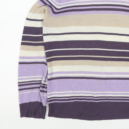 M&S Women Purple Striped Mock Neck Knit Pullover Jumper UK 14