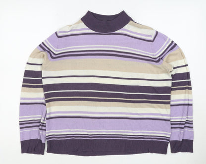 M&S Women Purple Striped Mock Neck Knit Pullover Jumper UK 14