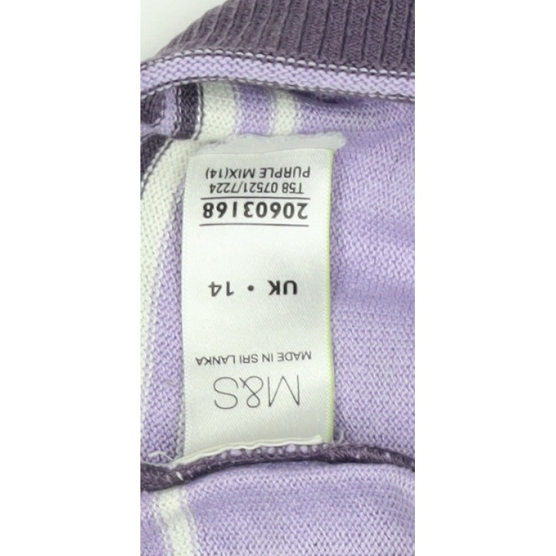 M&S Women Purple Striped Mock Neck Knit Pullover Jumper UK 14