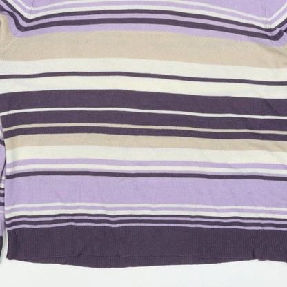 M&S Women Purple Striped Mock Neck Knit Pullover Jumper UK 14