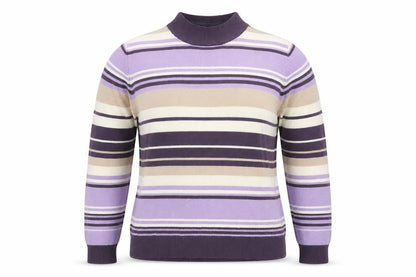 M&S Women Purple Striped Mock Neck Knit Pullover Jumper UK 14