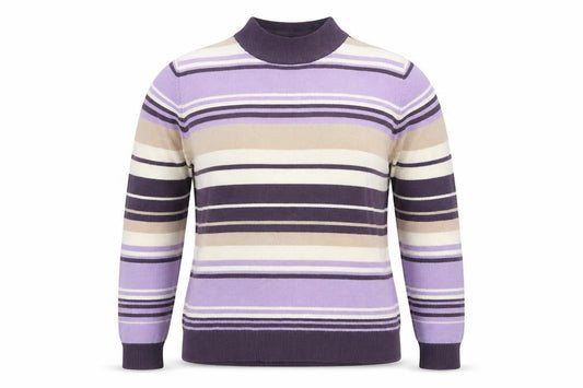 M&S Women Purple Striped Mock Neck Knit Pullover Jumper UK 14