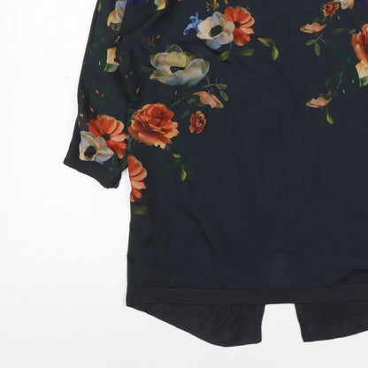 Oasis Women Black Size 8 Floral Back 3/4 Sleeve Knit Blouse