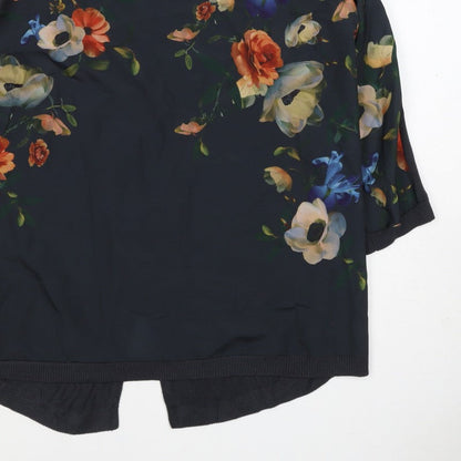 Oasis Women Black Size 8 Floral Back 3/4 Sleeve Knit Blouse
