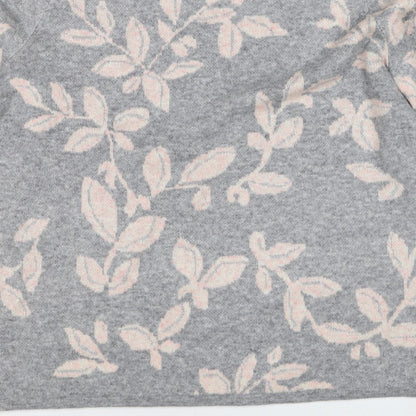 Bonmarché Women Grey Pink Floral Knit Jumper Size 16 Round Neck
