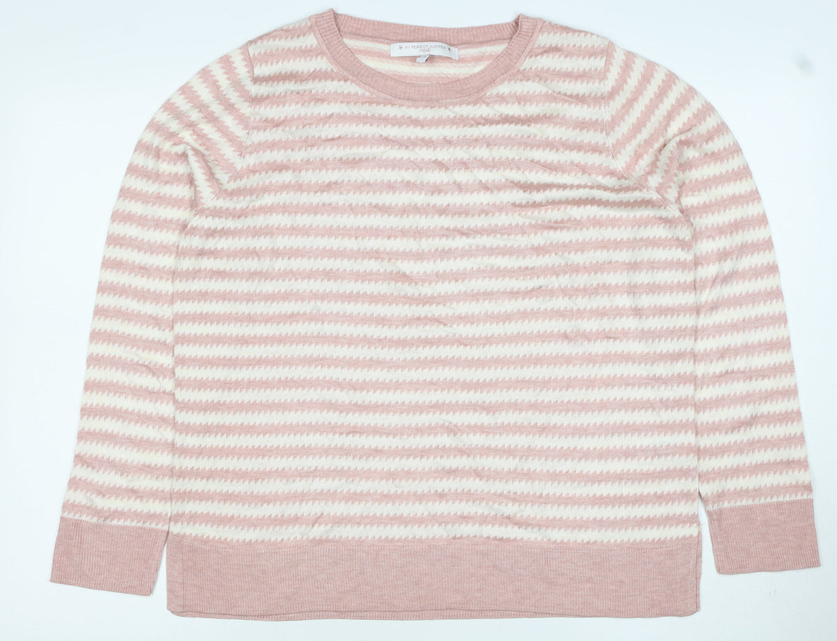 Next Women’s Pink Ivory Geometric Knit Crew Neck Jumper UK 16