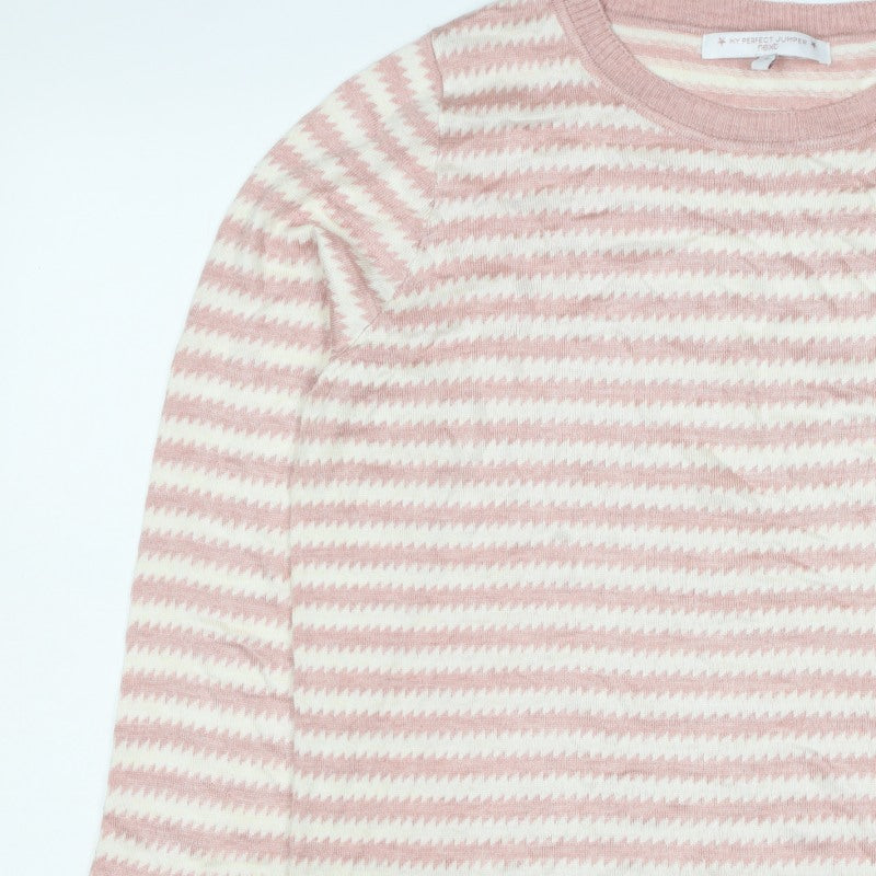 Next Women’s Pink Ivory Geometric Knit Crew Neck Jumper UK 16