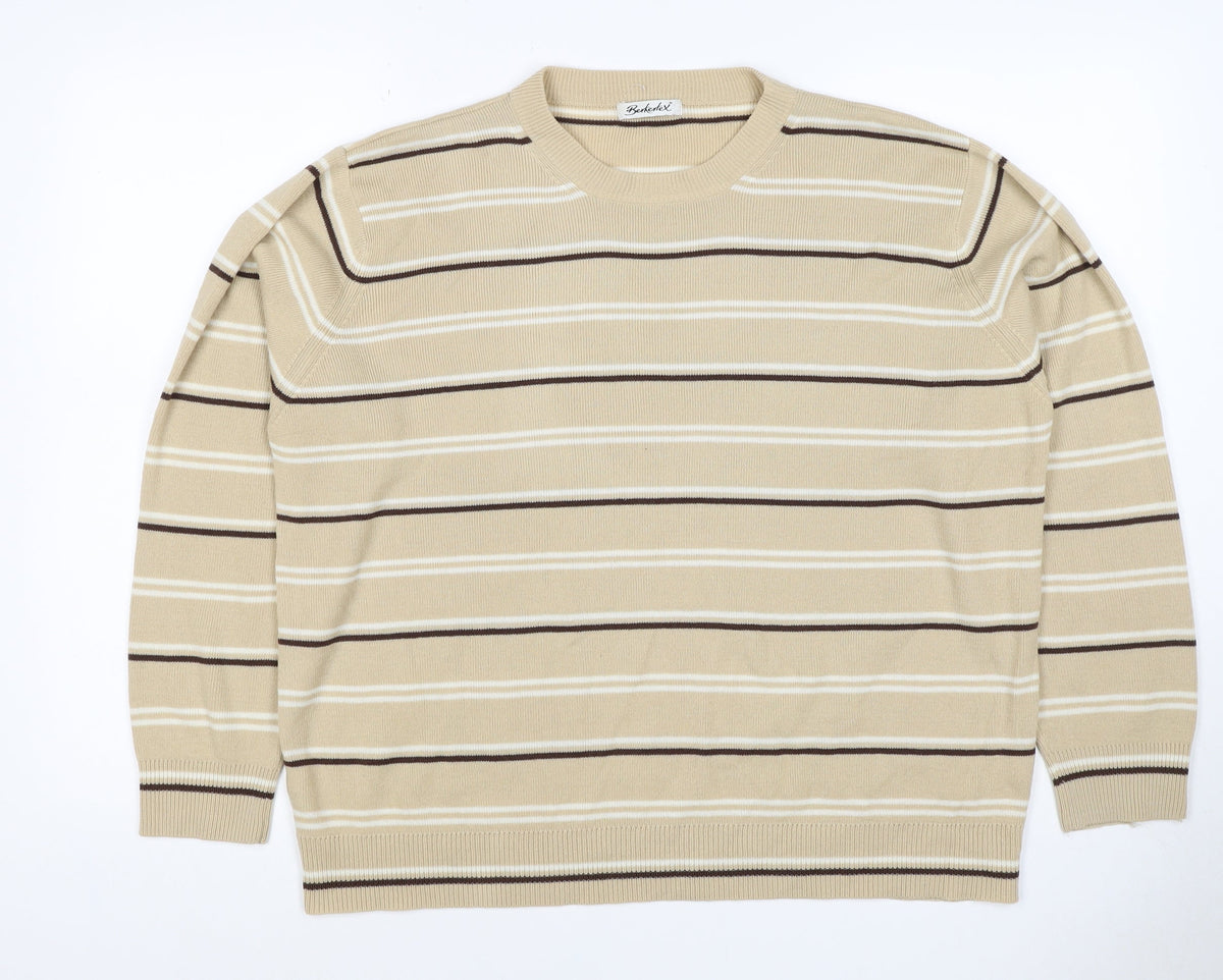 Berkertex Women’s Beige Striped Acrylic Knit Pullover Jumper UK 20