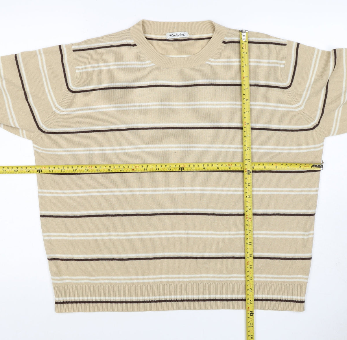 Berkertex Women’s Beige Striped Acrylic Knit Pullover Jumper UK 20