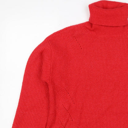 M&S Women Red Medium Roll Neck Cable Knit Pullover Jumper